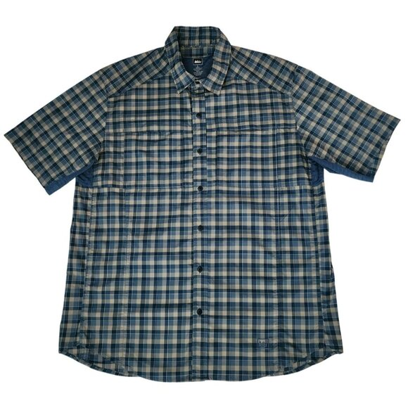 REI Other - REI Men's Vented Short Sleeve Button-Up Sahara Tech Blue Plaid Shirt Size Large